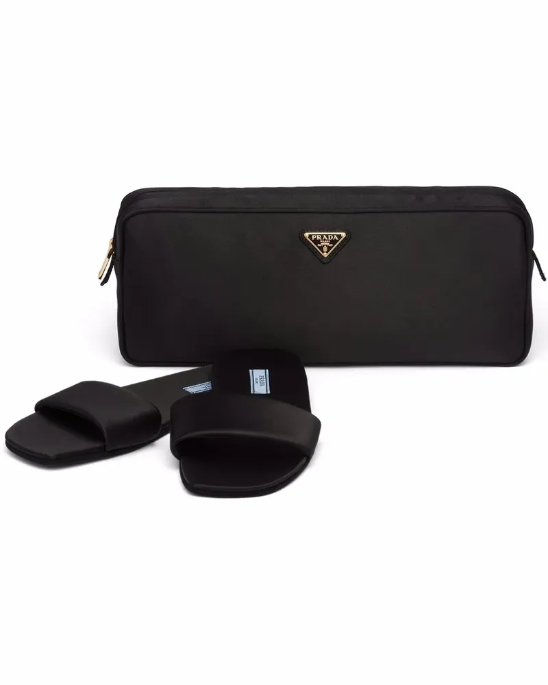 Prada Set aus Slipper und Kulturbeutel - Schwarz Schwarz
