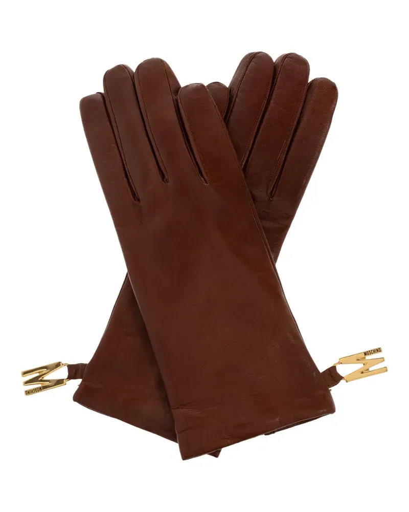 Moschino Lederhandschuhe mit Logo-Detail - Braun Braun