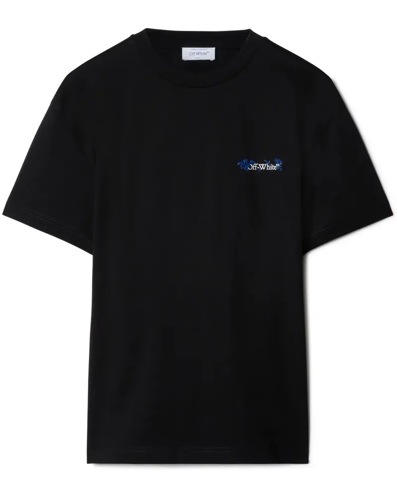 OFF-WHITE T-Shirt mit Blumenstickerei - Schwarz Schwarz