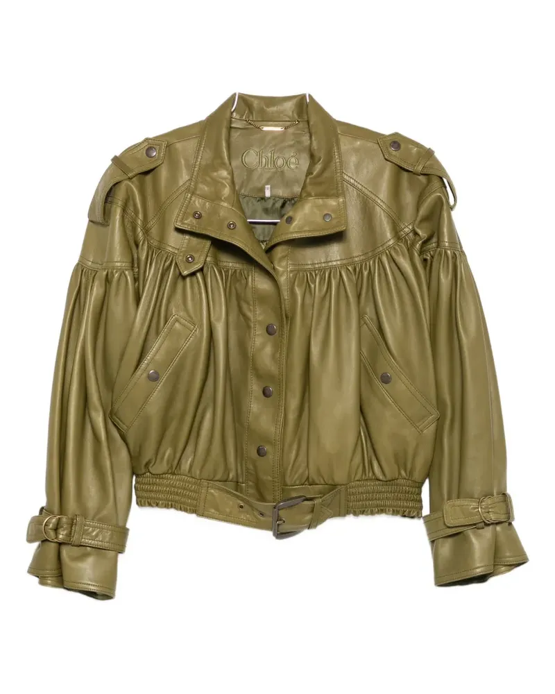 Chloé belted gathered leather jacket - Grün Grün