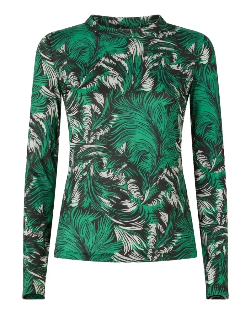 La DoubleJ Langarmshirt mit Feder-Print - Grün Grün