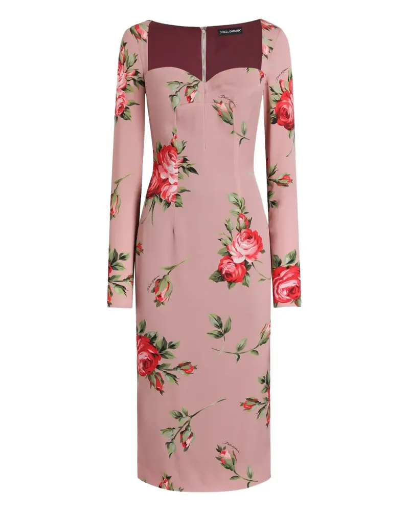 Dolce & Gabbana Midikleid mit Blumenprint - Rosa Rosa