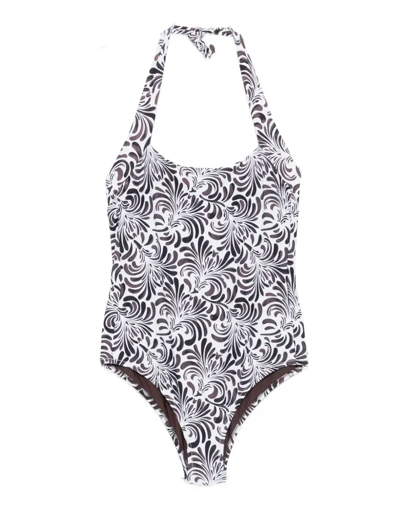 Twin-Set botanical-print halterneck swimsuit - Weiß Weiß