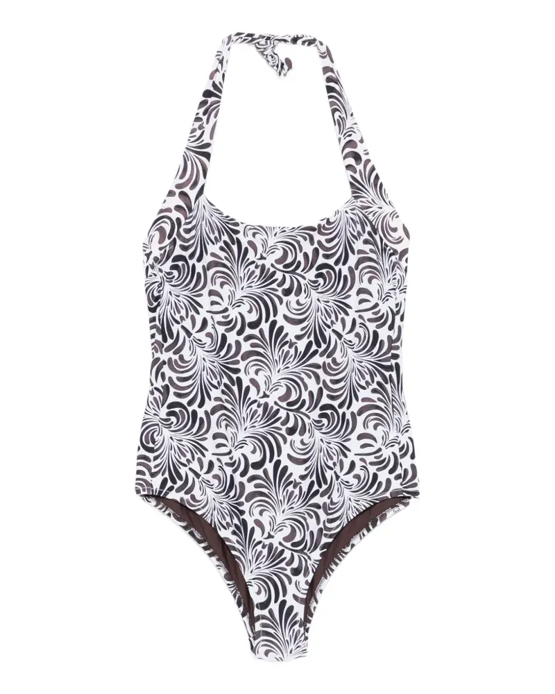 Twin-Set botanical-print halterneck swimsuit - Weiß Weiß