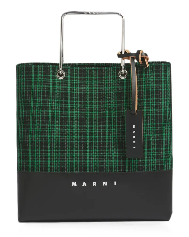 Marni green checked twill shopper with metal handles - Schwarz Schwarz