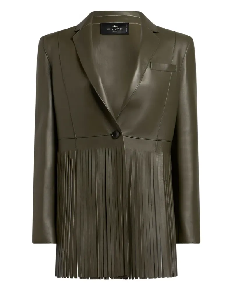 Etro Lederjacke mit plissierten Fransen - Grün Grün