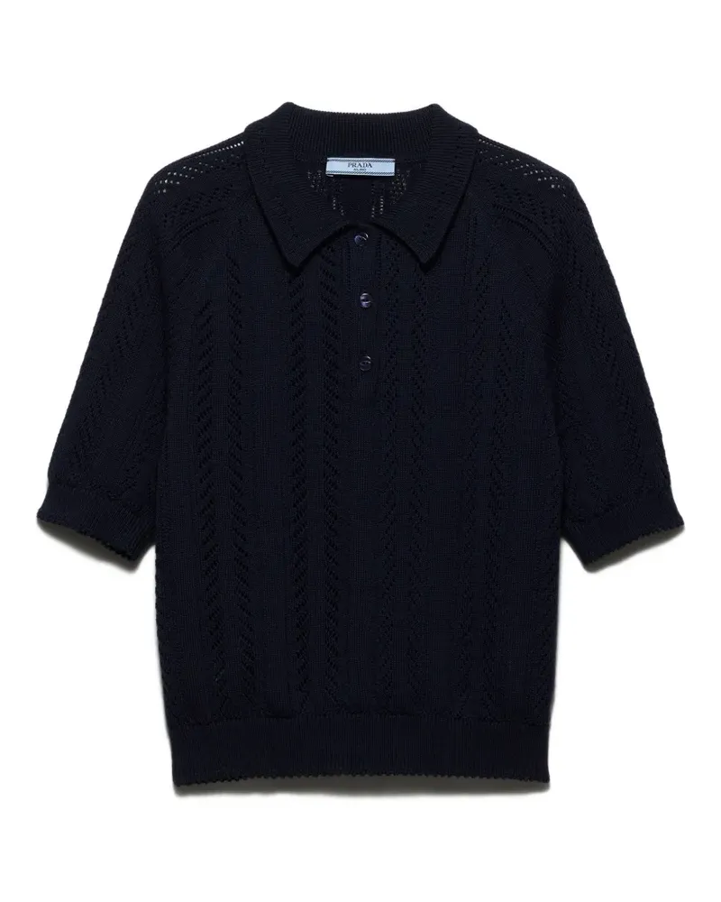 Prada Kurzärmeliges Poloshirt aus Lochstrick-Baumwolle - Blau Blau