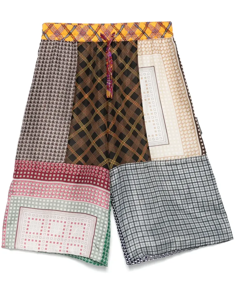 Marine Serre Shorts aus Seide mit Schals - Braun Braun