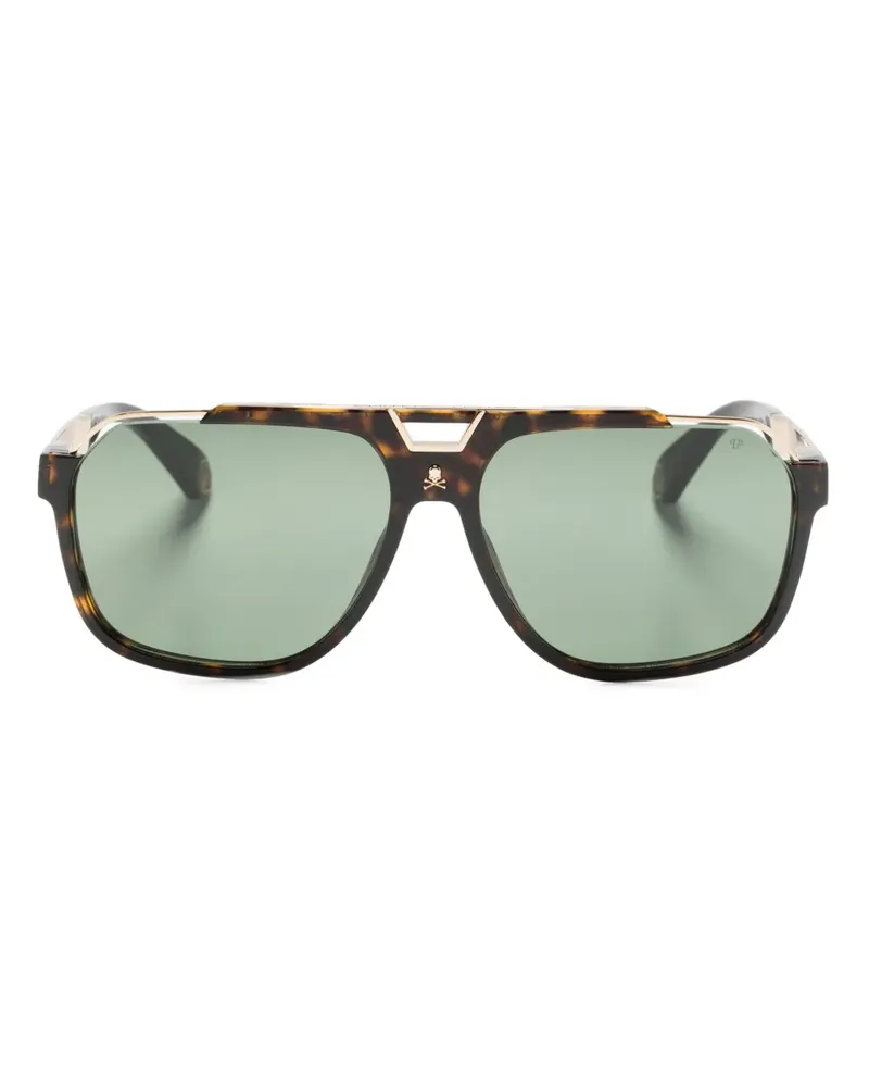 Philipp Plein Pilotenbrille mit Logo-Gravur - Braun Braun