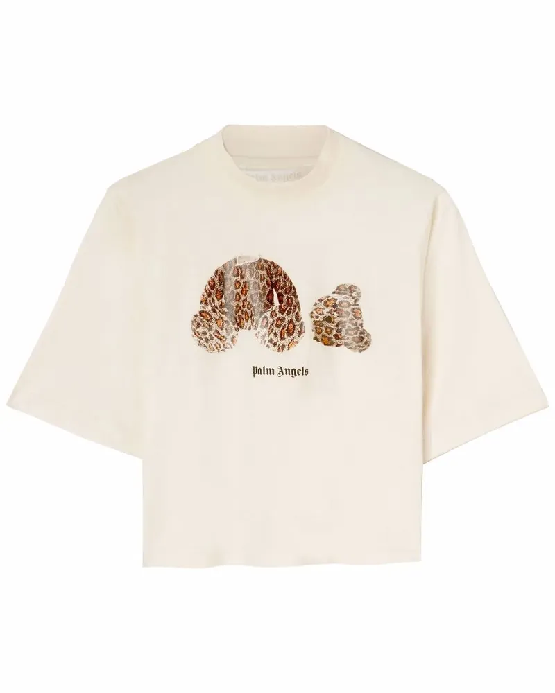 Palm Angels T-Shirt mit Leoparden-Teddy - Weiß Weiß