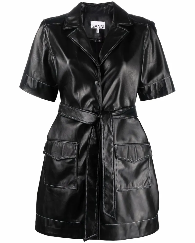 Ganni Minikleid aus Leder - Schwarz Schwarz