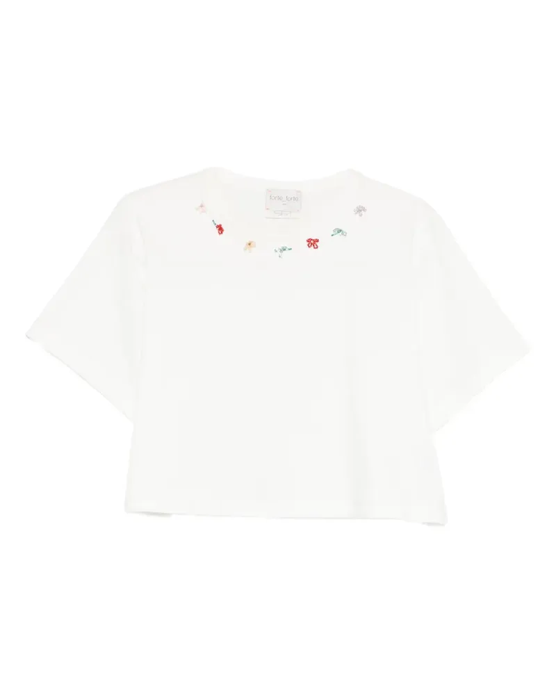 forte_forte T-Shirt mit Blumendetail - Weiß Weiß