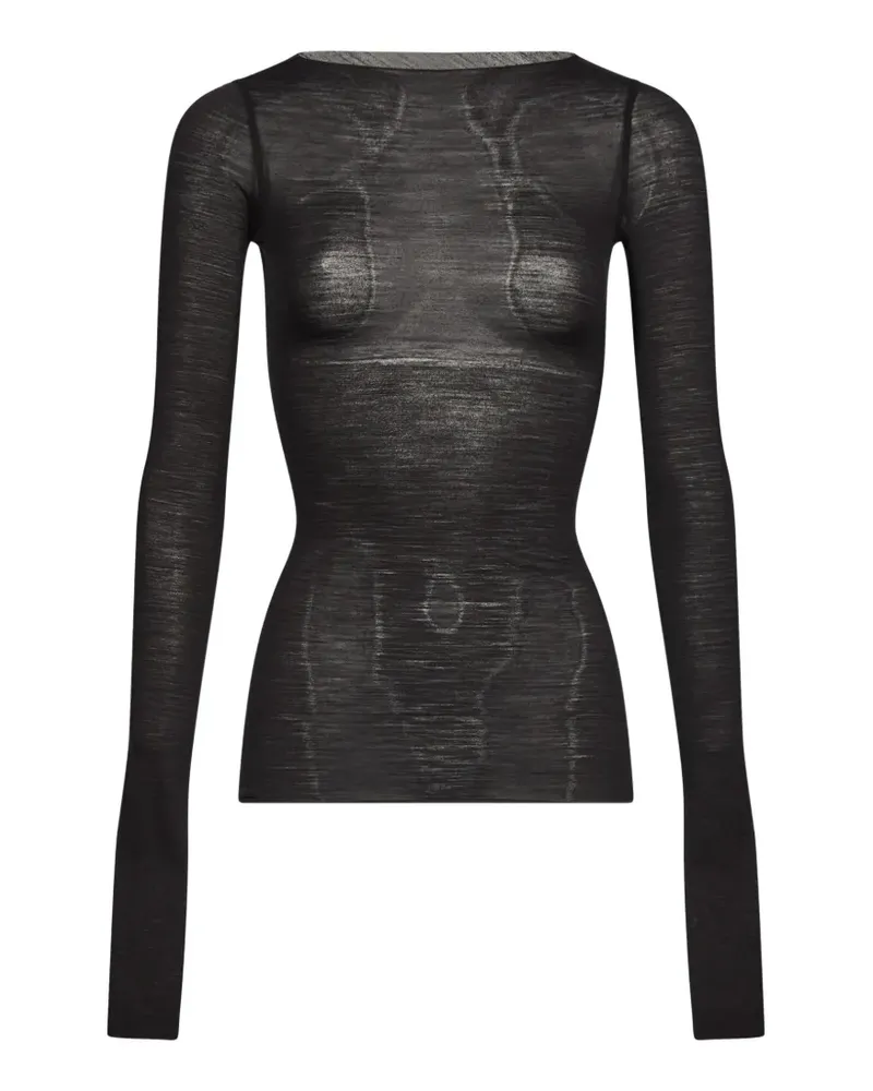 Rick Owens Semi-transparentes Oberteil mit gerafften Ärmeln - Schwarz Schwarz