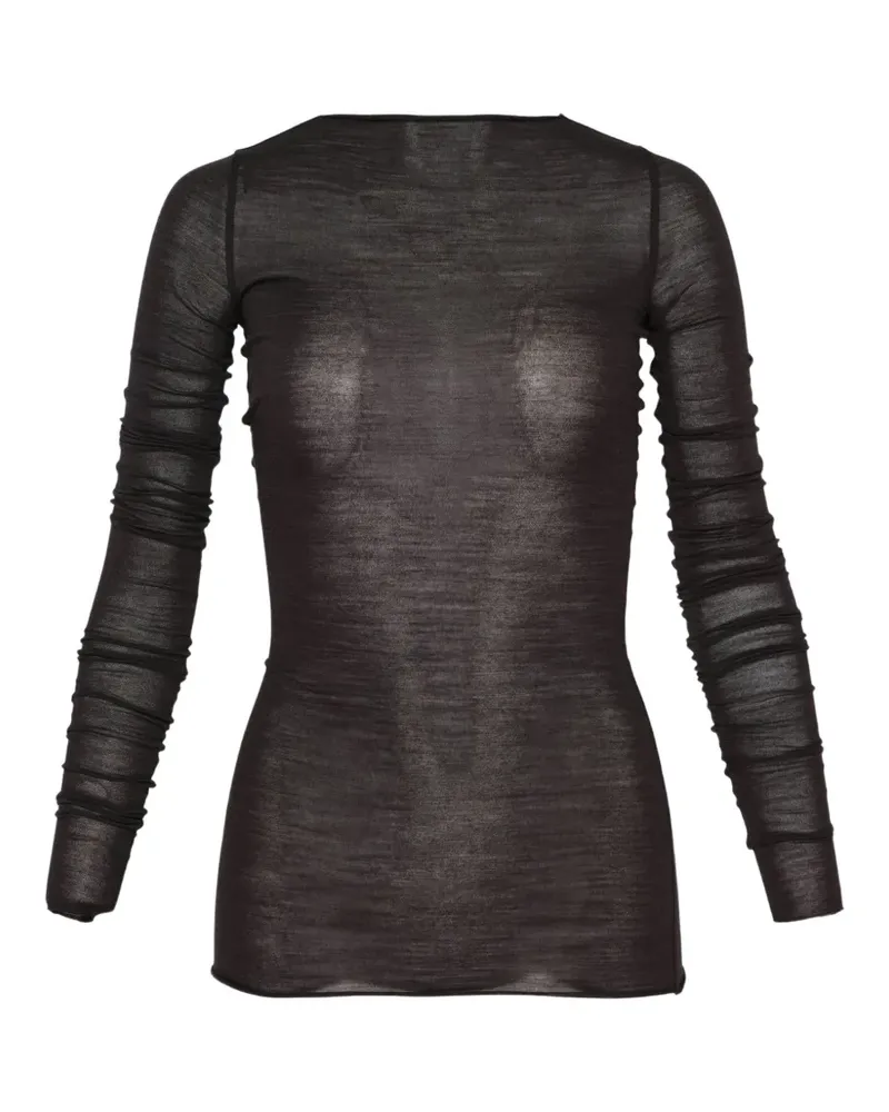 Rick Owens sheer ruched-sleeve top - Schwarz Schwarz