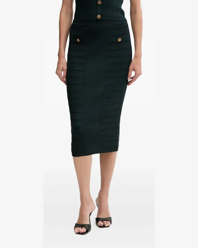 Guess Gerippter Rock mit Knopfdetail - Schwarz Schwarz