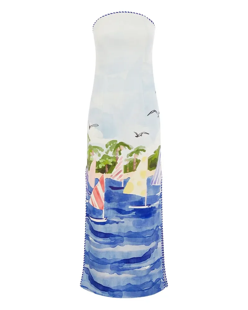 LEO LIN Midikleid mit Marine-Print - Blau Blau