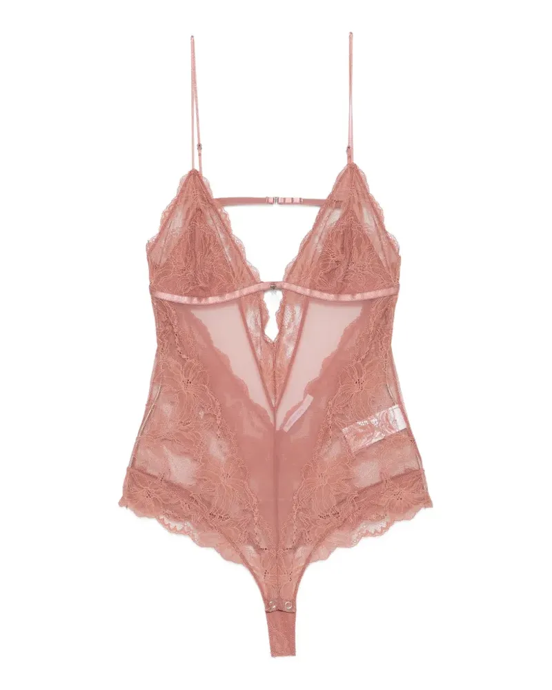 Patrizia Pepe lace-panelled mesh bodysuit - Rosa Rosa