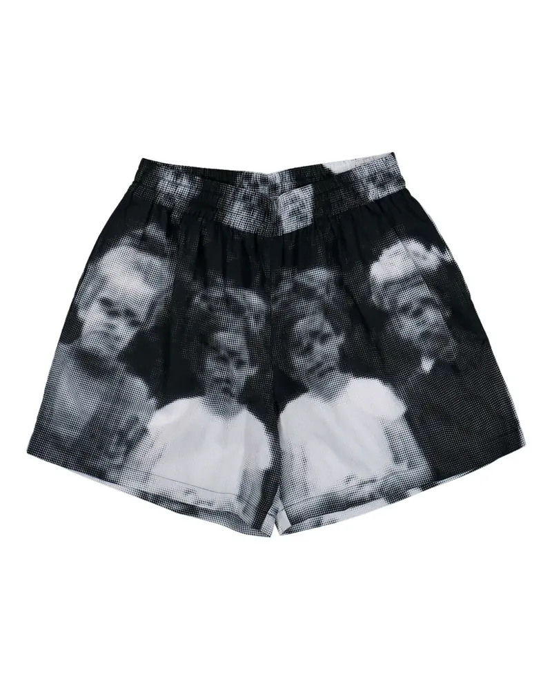 Walter van Beirendonck portrait-print embroidered logo shorts - Schwarz Schwarz
