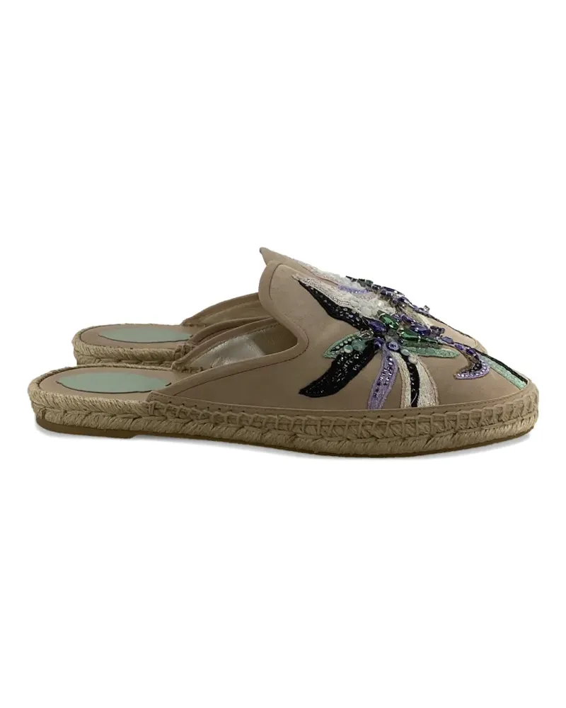 René Caovilla Flache Mules mit Verzierung - Nude Nude