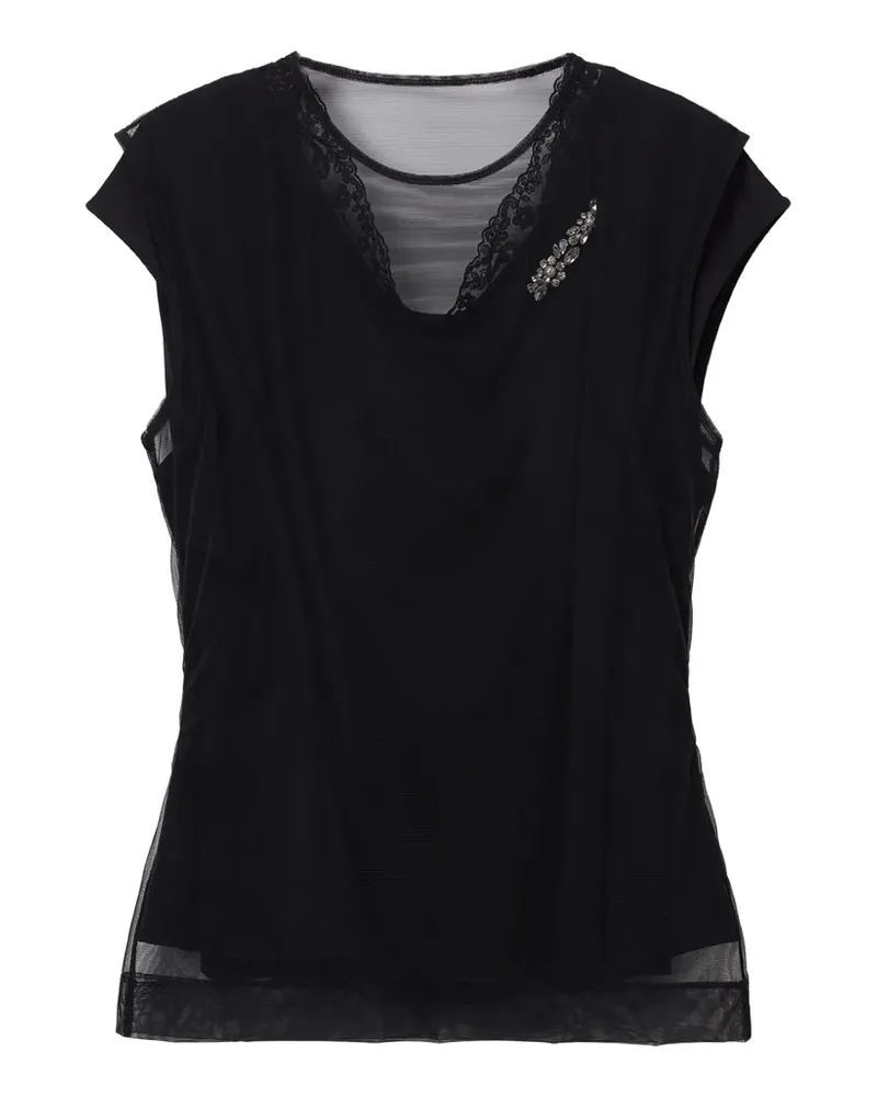 Simone Rocha Bluse mit Kristallen und Spitzenbesatz - Schwarz Schwarz
