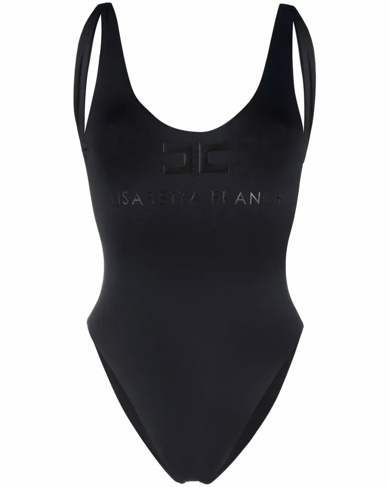 Elisabetta Franchi Badeanzug mit Logo-Print - Schwarz Schwarz