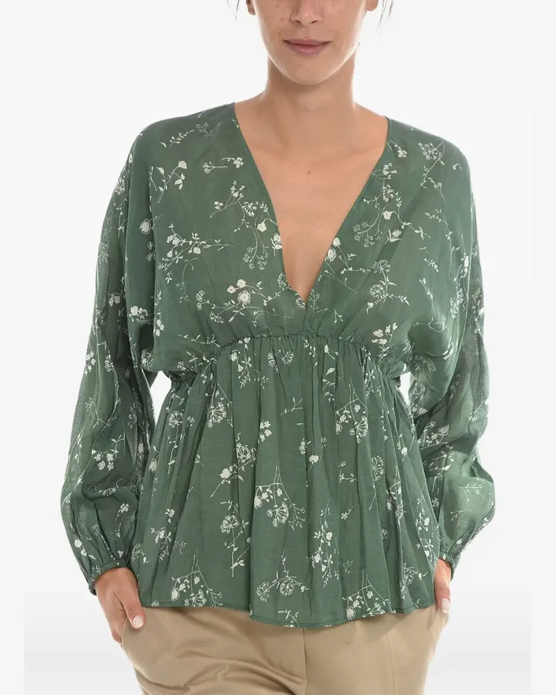 Samsøe & Samsøe floral-print puff-sleeve blouse - Grün Grün