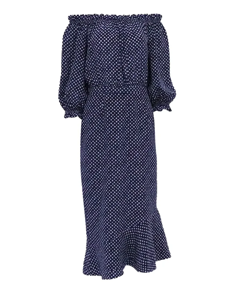 Saloni Schulterfreies Midikleid mit Polka Dots - Blau Blau