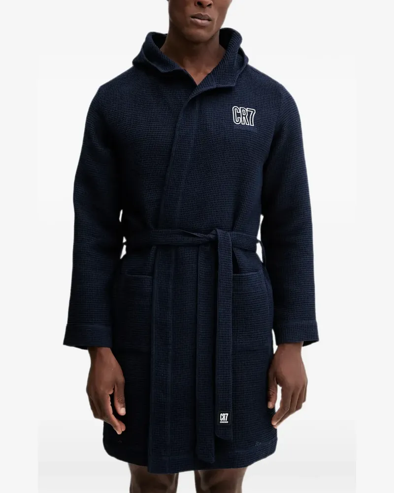CR7 Cristiano Ronaldo waffle-knit hooded bath robe - Blau Blau