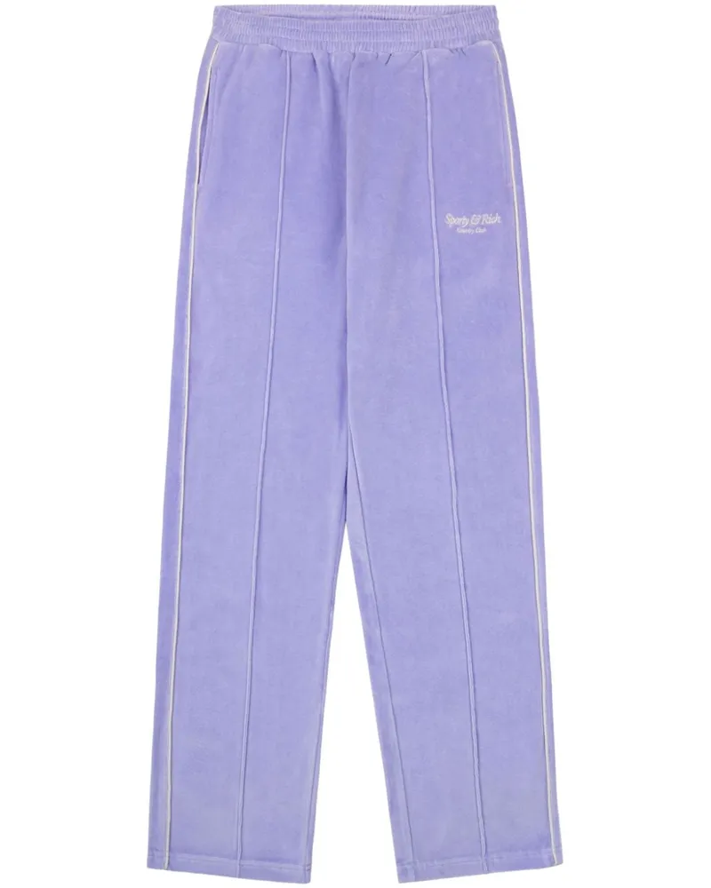 SPORTY & RICH Script Jogginghose in Samtoptik mit Logo-Stickerei - Violett Violett