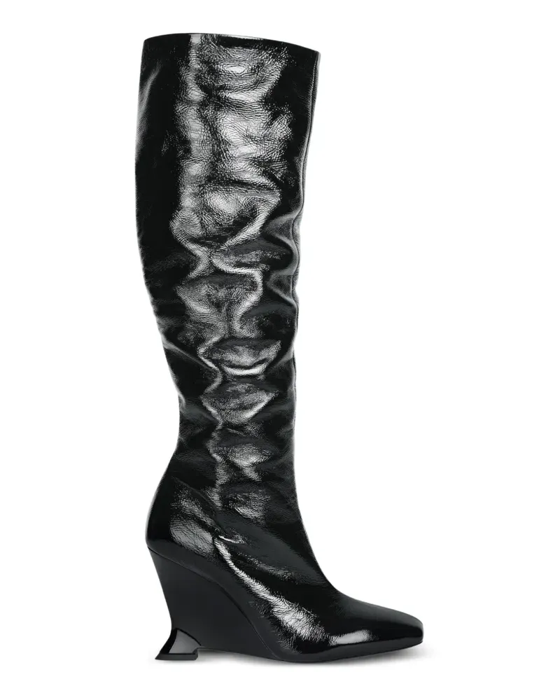 Balmain Wedge-Stiefel mit Knitteroptik - Schwarz Schwarz