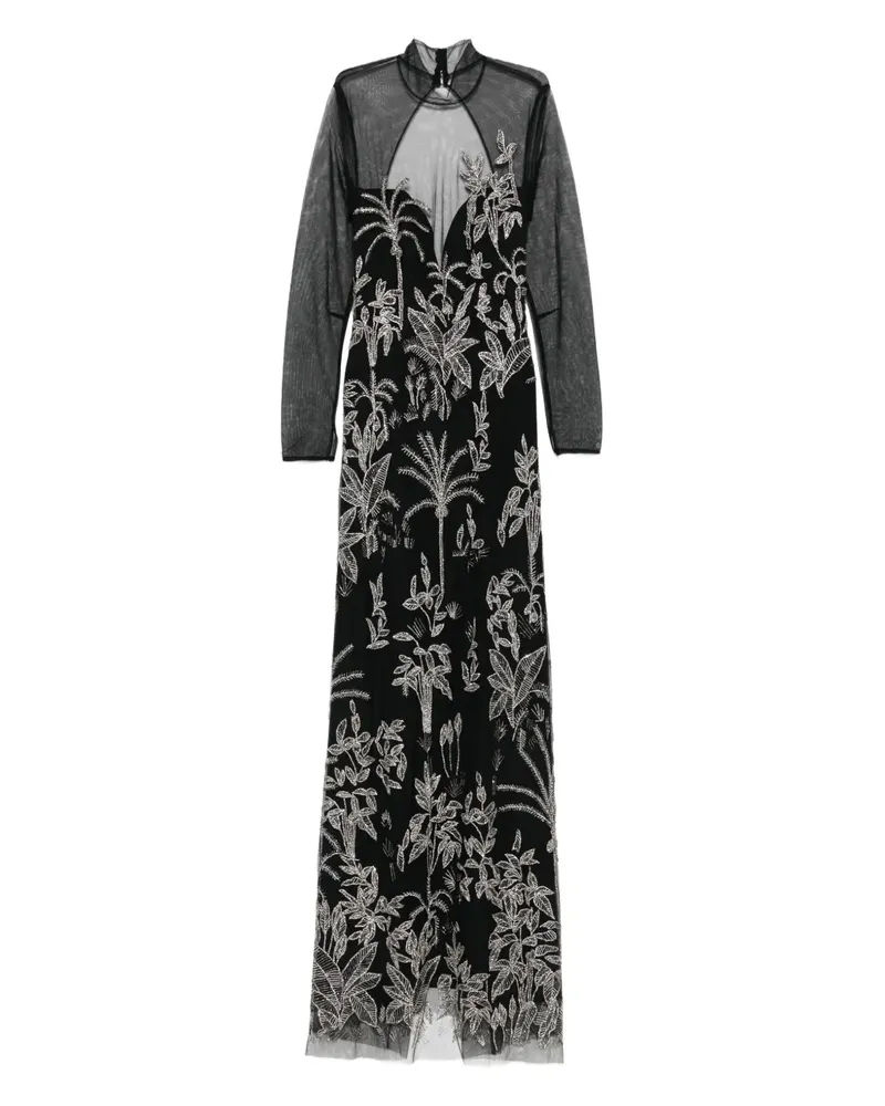 COSTARELLOS Maxikleid mit Blumenstickerei - Schwarz Schwarz