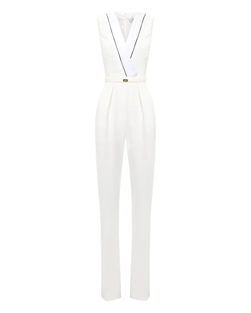 Elisabetta Franchi Paspelierter Jumpsuit mit Falten - Weiß Weiß