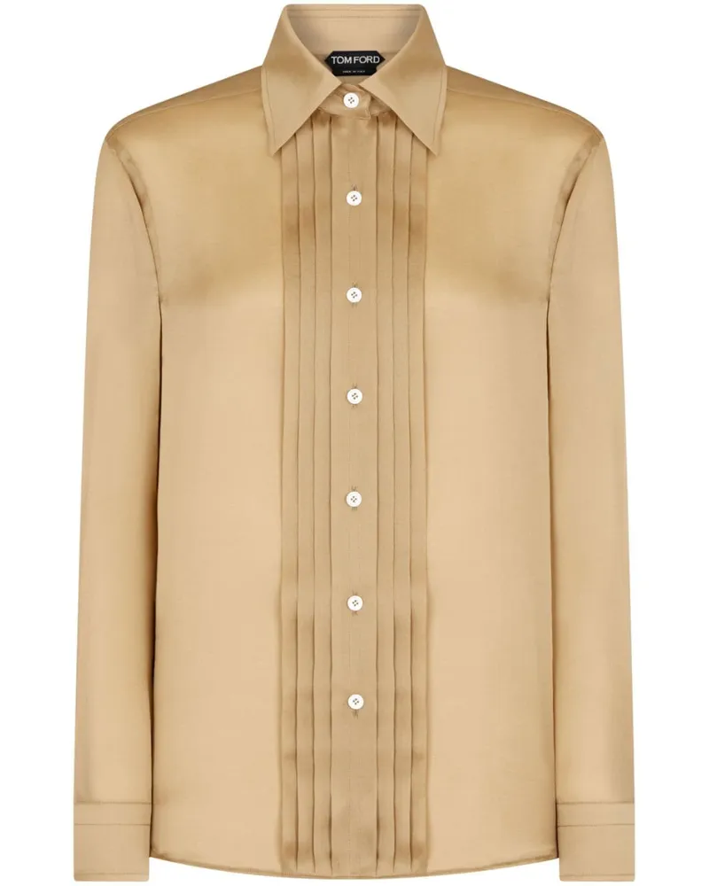 Tom Ford Seidenhemd mit Einsatz - Nude Nude