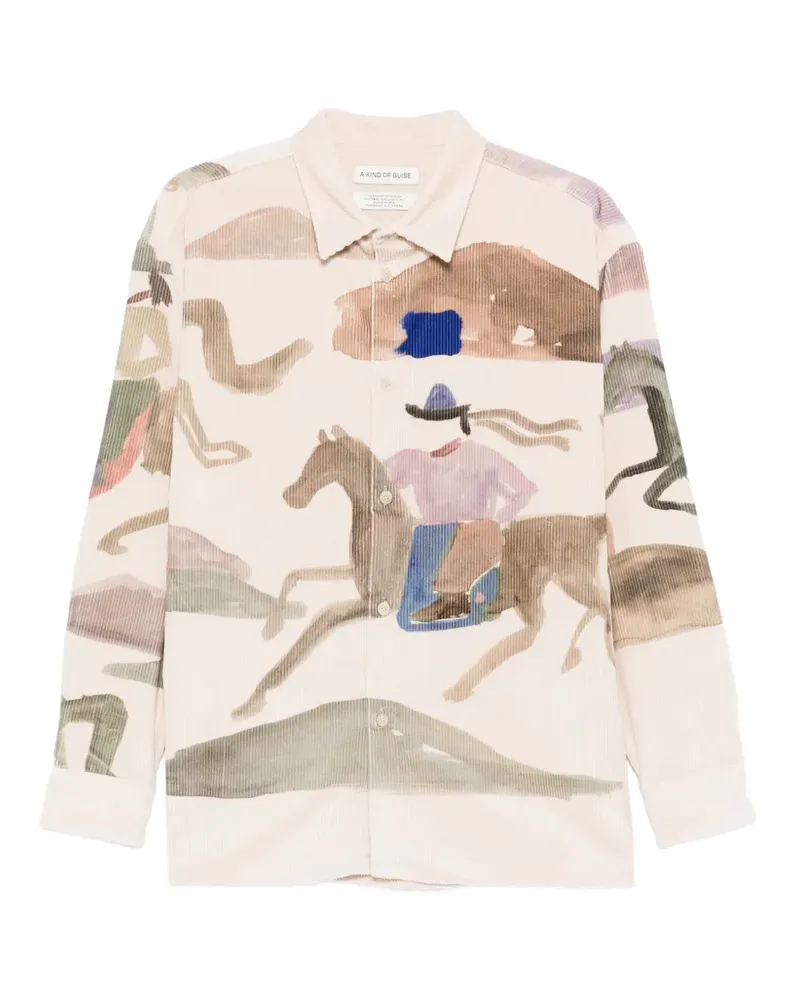 A Kind Of Guise Derbin corduroy running horses-print shirt - Nude Nude
