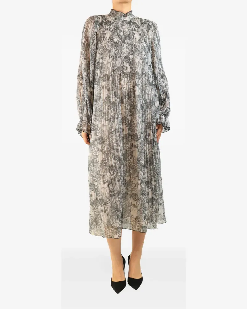 Ganni Plissiertes Midikleid - Grau Grau