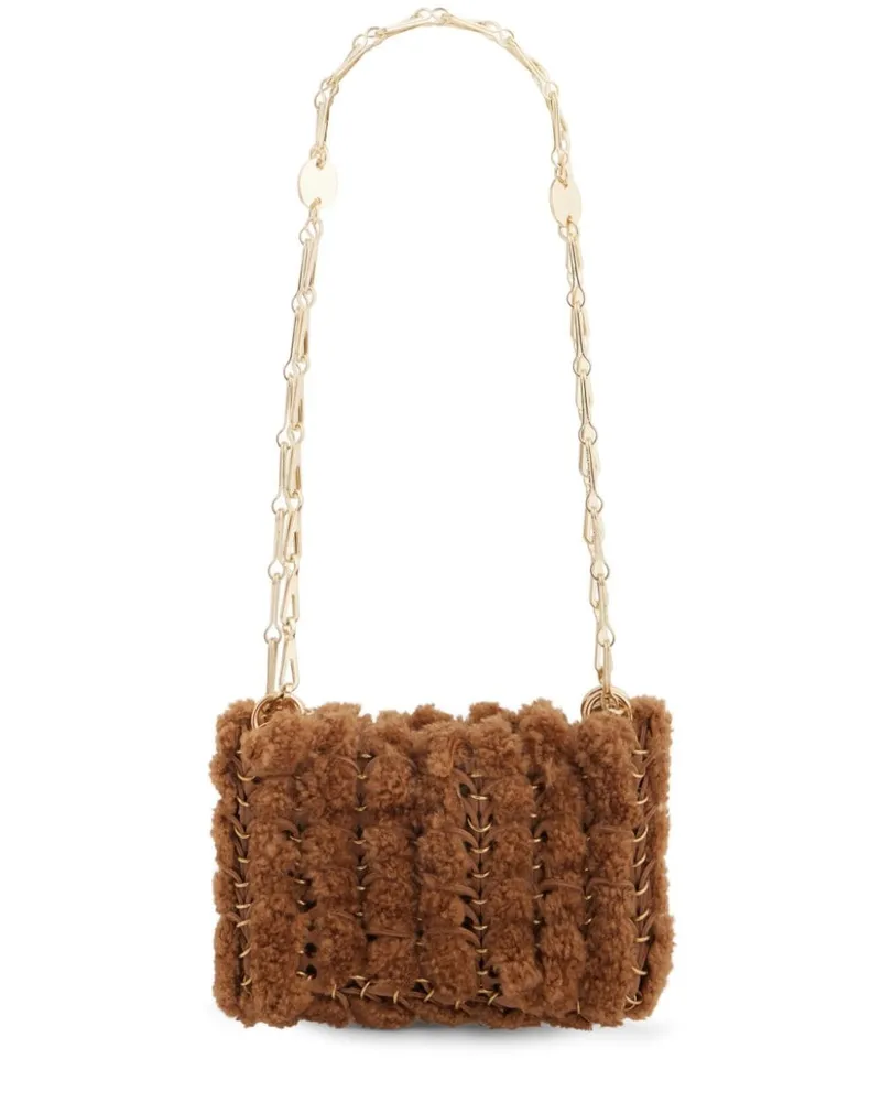 Paco Rabanne 1969 Nano Schultertasche aus Shearling - Braun Braun