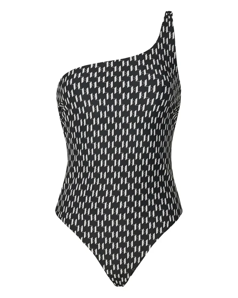 Karl Lagerfeld Asymmetrischer Badeanzug mit Monogramm - Schwarz Schwarz