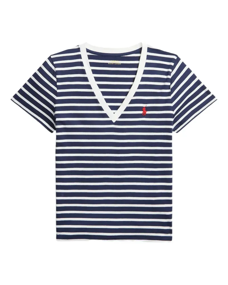 Ralph Lauren Gestreiftes T-Shirt mit V-Ausschnitt - Blau Blau