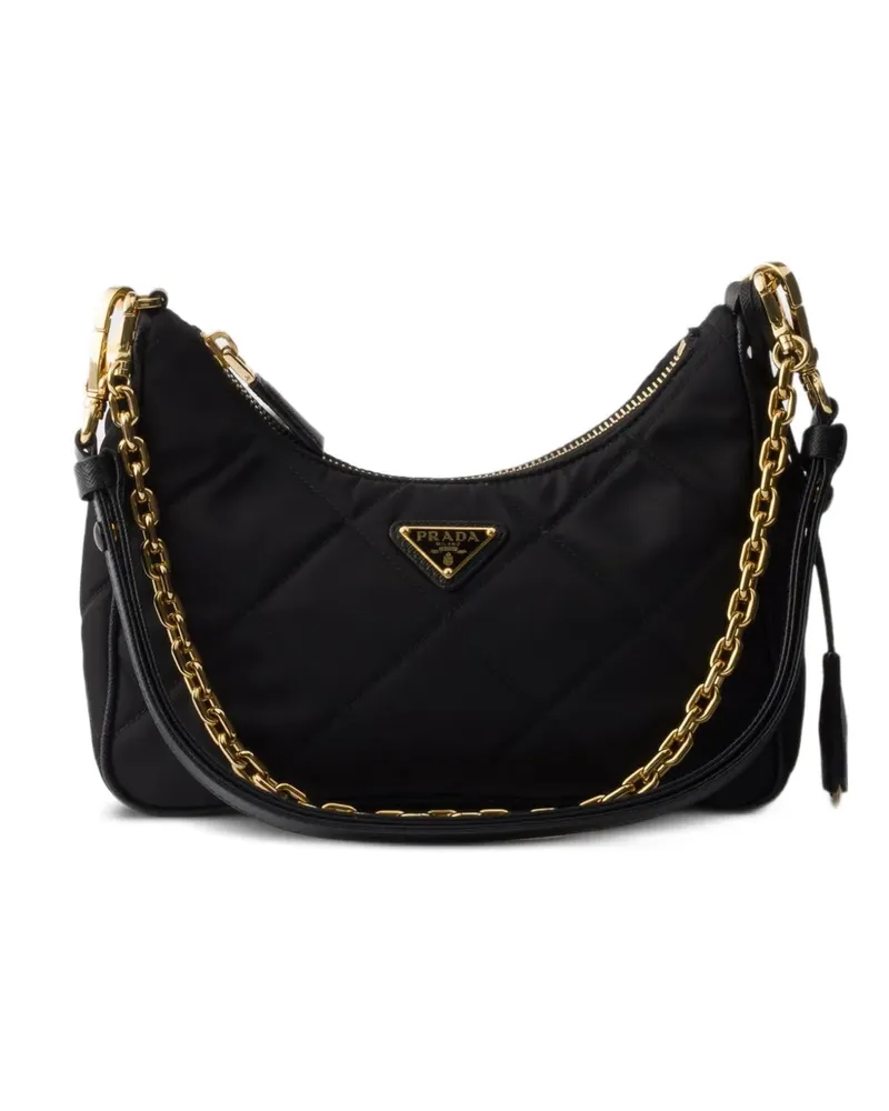 Prada Mini Re-Edition Schultertasche mit gesteppter Kette - Schwarz Schwarz