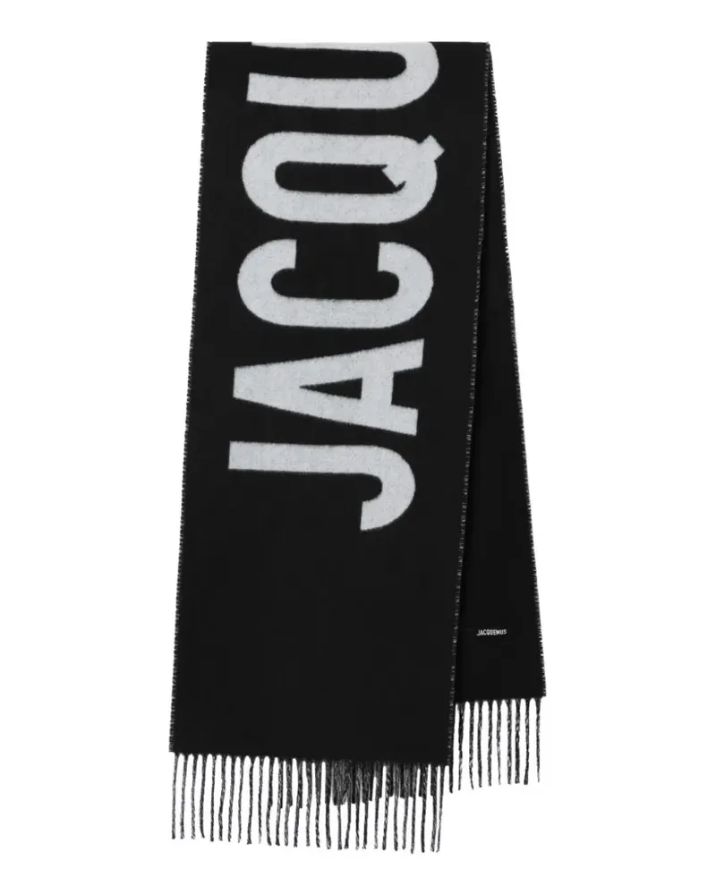 Jacquemus Schal mit Fransen und Logo - Schwarz Schwarz