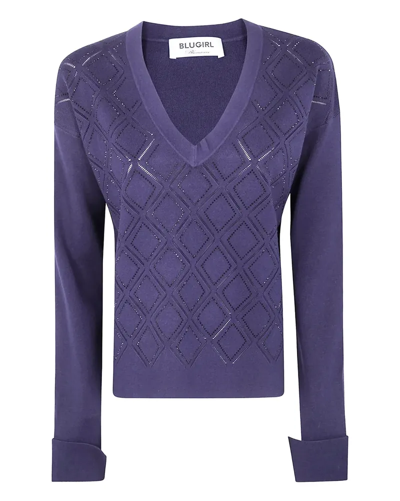 Blumarine Verzierter Pullover mit V-Ausschnitt - Blau Blau