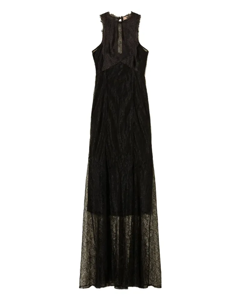 Twin-Set Neckholder-Maxikleid mit Spitze - Schwarz Schwarz