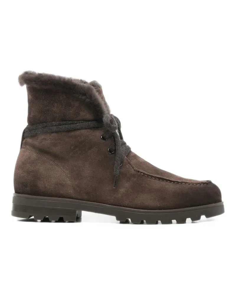 Santoni shearling-trim suede ankle boots - Braun Braun