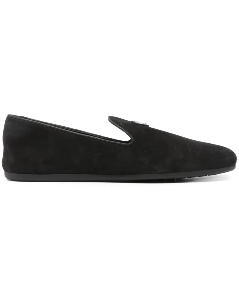 Prada Loafer aus Wildleder mit Logo - Schwarz Schwarz