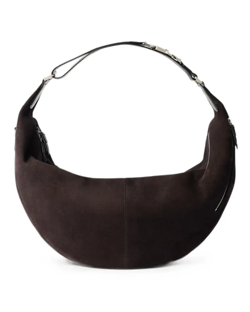 Christophe Lemaire large Quiver Clip bag in suede leather - Braun Braun