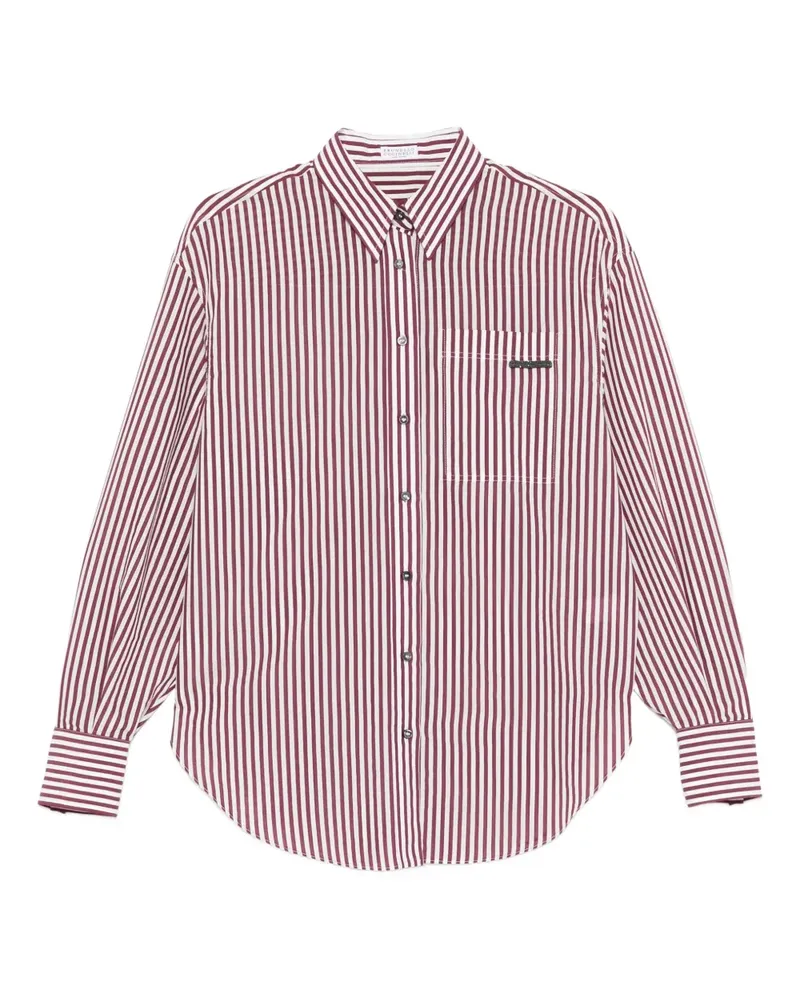 Brunello Cucinelli Gestreiftes T-Shirt mit Tasche - Weiß Weiß