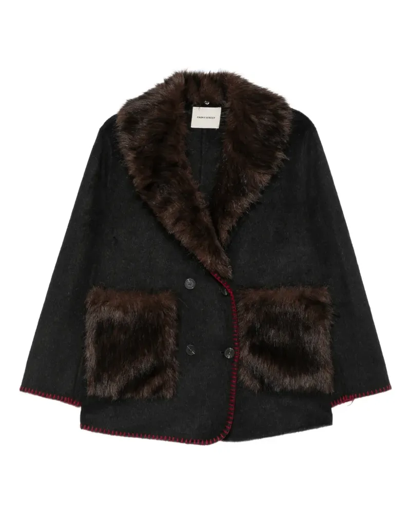 Front Street 8 faux-fur double-breasted coat - Schwarz Schwarz