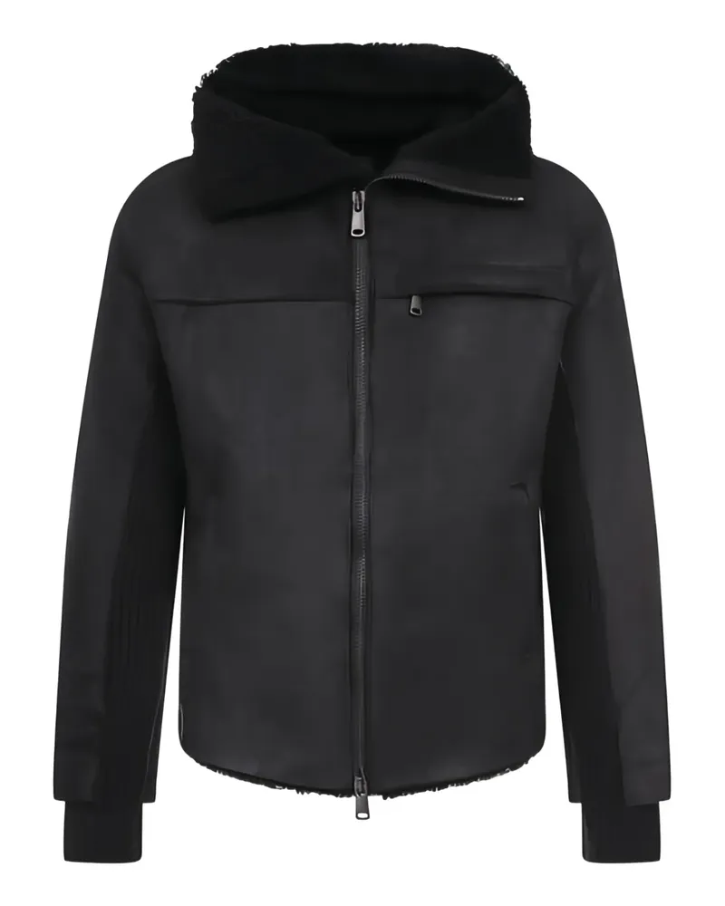 TRANSIT fur-hooded leather jacket - Schwarz Schwarz