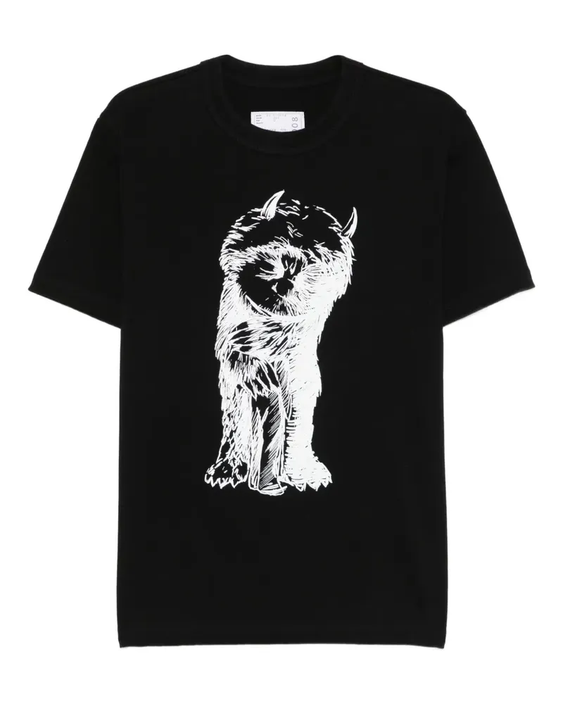 Sacai T-Shirt mit grafischem Print - Schwarz Schwarz