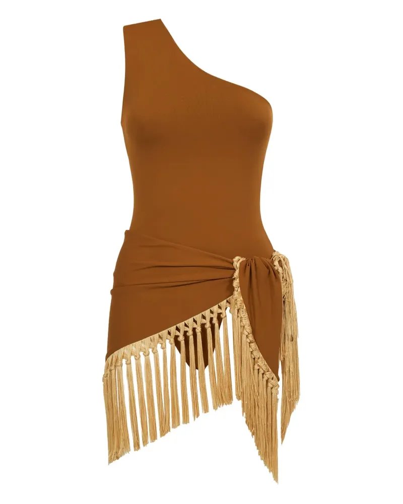 Taller Marmo Yacare One-Shoulder-Badeanzug mit Fransen - Braun Braun